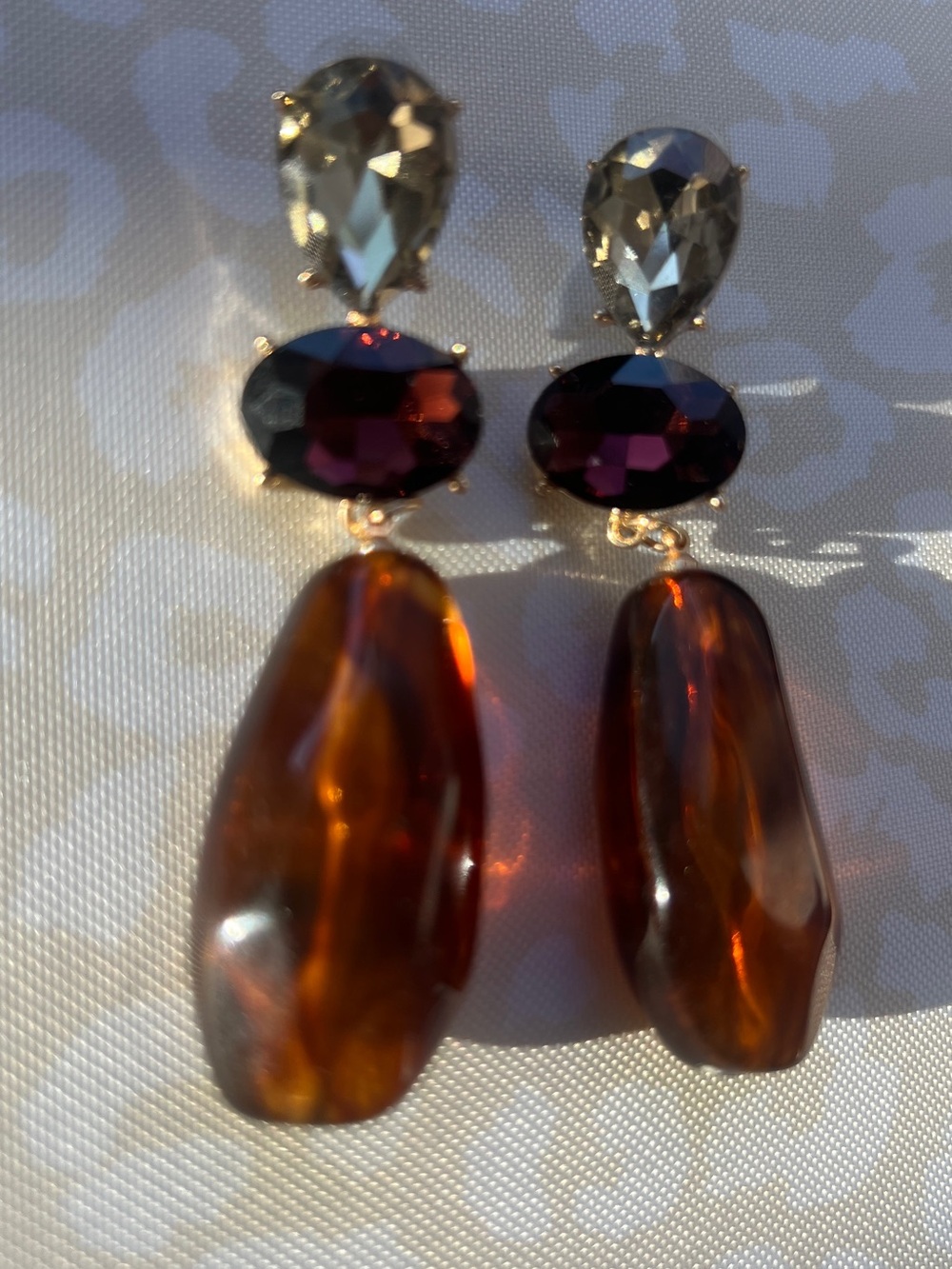Elegant Amber Drop Statement Earrings - Gold Accent 8cm - Picture 6 of 11